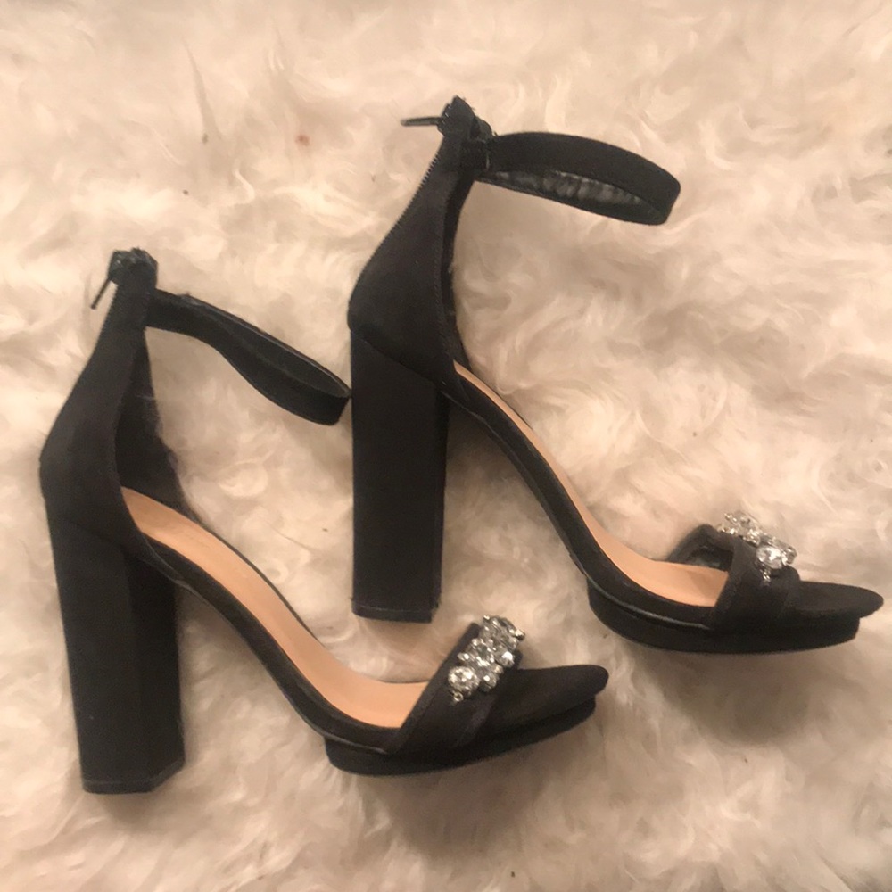Wild Diva Black Block Heels with Silver Embellishments